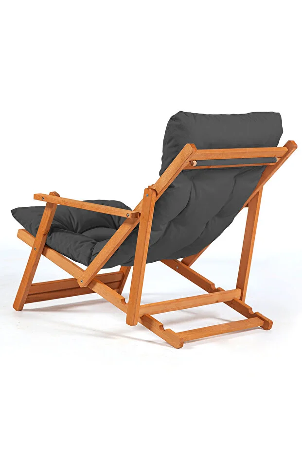 Simona Grand Şezlong 2+1 Ahşap Bahçe Balkon Teras Katlanır Set - Antrasit Minder